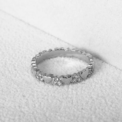 📢📢40% OFF !! ⏰ Women's Elegant Heart Eternity Ring – Micro-Paved Zircons, Stainless Steel, Stackable ✨