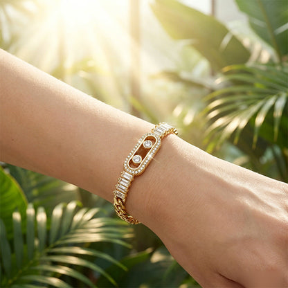 📿 LIMITED-TIME 40% OFF! 💥 Women's Gold-Tone Cubic Zirconia Chain Bracelet – Cuban Link, Zircon Accents, Fold-Over Clasp ✨