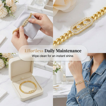 📿 LIMITED-TIME 40% OFF! 💥 Women's Gold-Tone Cubic Zirconia Chain Bracelet – Cuban Link, Zircon Accents, Fold-Over Clasp ✨