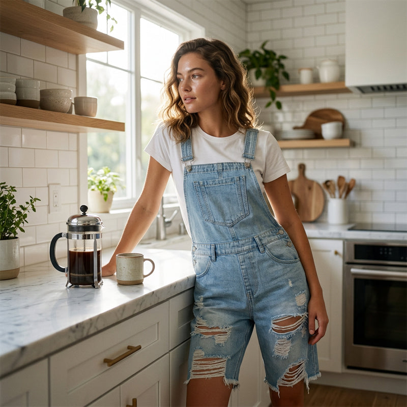 📢📢40% OFF !! ⏰Women's Distressed Denim Overall Shorts