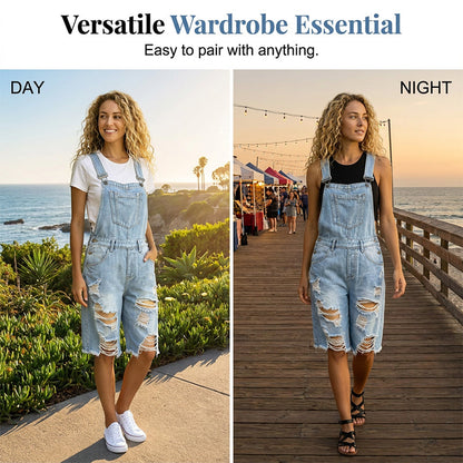 📢📢40% OFF !! ⏰Women's Distressed Denim Overall Shorts