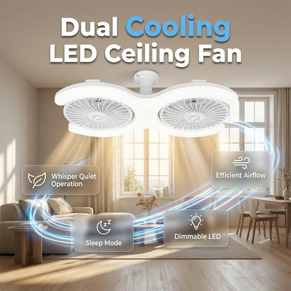 💡 LIMITED-TIME 30% OFF! 🌀 Dual-Head LED Ceiling Fan with Light – Super Wind, Quiet, E27 Screw Install ✨