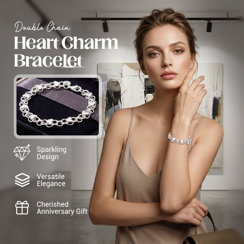 📢📢30% OFF !! ⏰Double Chain Heart Charm Bracelet