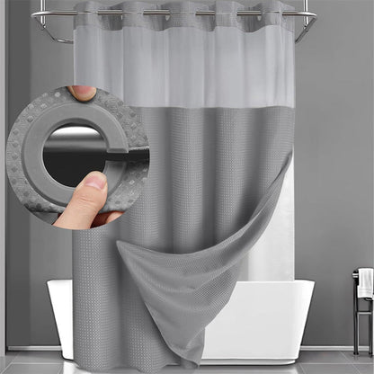 🚿 LIMITED-TIME 30% OFF! ✨ Waffle Pattern Shower Curtain – Double Waterproof, Snap Buttons, Clear Top Window 🛁