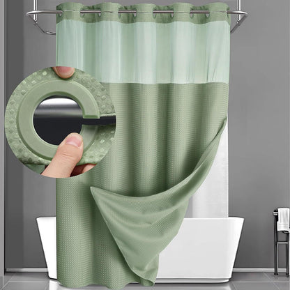 🚿 LIMITED-TIME 30% OFF! ✨ Waffle Pattern Shower Curtain – Double Waterproof, Snap Buttons, Clear Top Window 🛁
