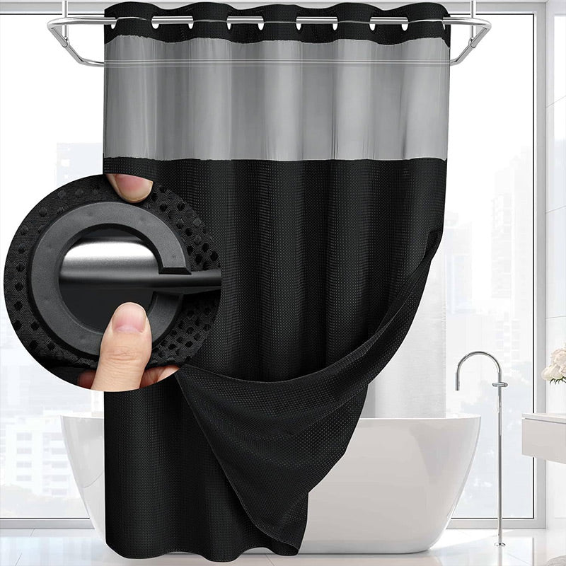 🚿 LIMITED-TIME 30% OFF! ✨ Waffle Pattern Shower Curtain – Double Waterproof, Snap Buttons, Clear Top Window 🛁