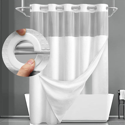 🚿 LIMITED-TIME 30% OFF! ✨ Waffle Pattern Shower Curtain – Double Waterproof, Snap Buttons, Clear Top Window 🛁