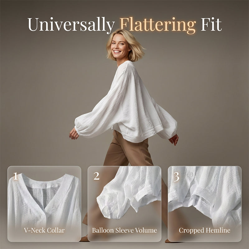 🎁2026 New Arrivals 49% OFF💥Women's Lightweight Sun Protection Shirt – Deep V-Neck, Lantern Sleeves, Sheer Layer ☀️