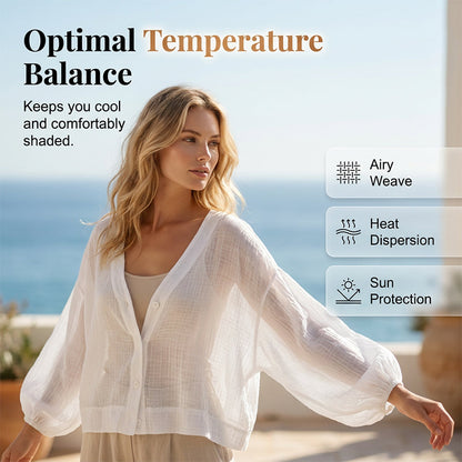 🎁2026 New Arrivals 49% OFF💥Women's Lightweight Sun Protection Shirt – Deep V-Neck, Lantern Sleeves, Sheer Layer ☀️