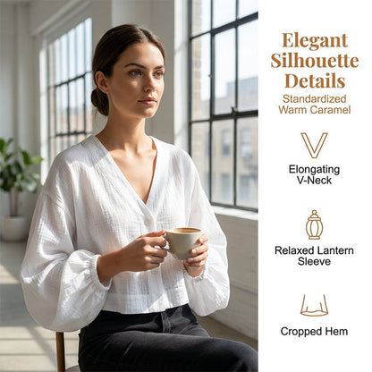 🎁2026 New Arrivals 49% OFF💥Women's Lightweight Sun Protection Shirt – Deep V-Neck, Lantern Sleeves, Sheer Layer ☀️