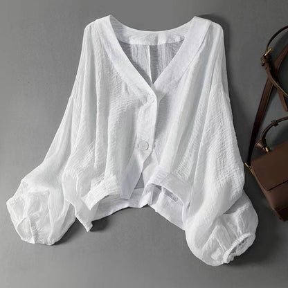 🎁2026 New Arrivals 49% OFF💥Women's Lightweight Sun Protection Shirt – Deep V-Neck, Lantern Sleeves, Sheer Layer ☀️