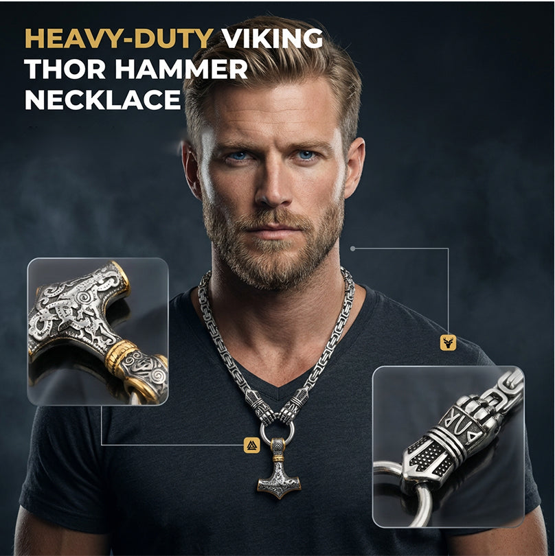 ⚡ 30% OFF NOW! 🔨 Viking Thor Hammer Pendant Necklace – Stainless steel with Byzantine chain – Bold & durable – perfect for daily wear or gifting ✨💪