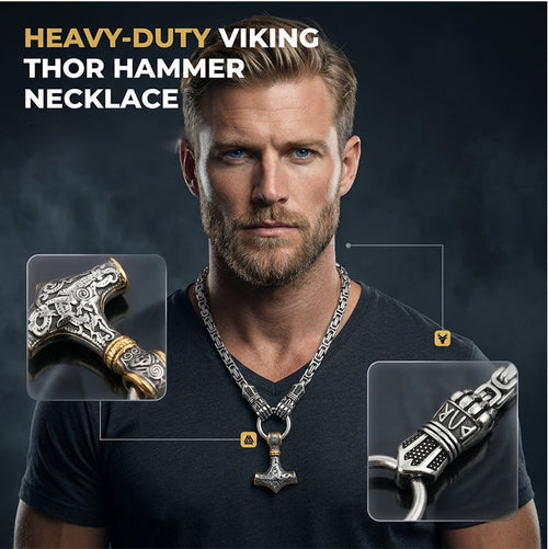 ⚡ 30% OFF NOW! 🔨 Viking Thor Hammer Pendant Necklace – Stainless steel with Byzantine chain – Bold & durable – perfect for daily wear or gifting ✨💪