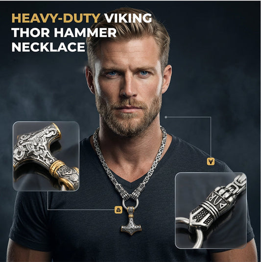 ⚡ 30% OFF NOW! 🔨 Viking Thor Hammer Pendant Necklace – Stainless steel with Byzantine chain – Bold & durable – perfect for daily wear or gifting ✨💪