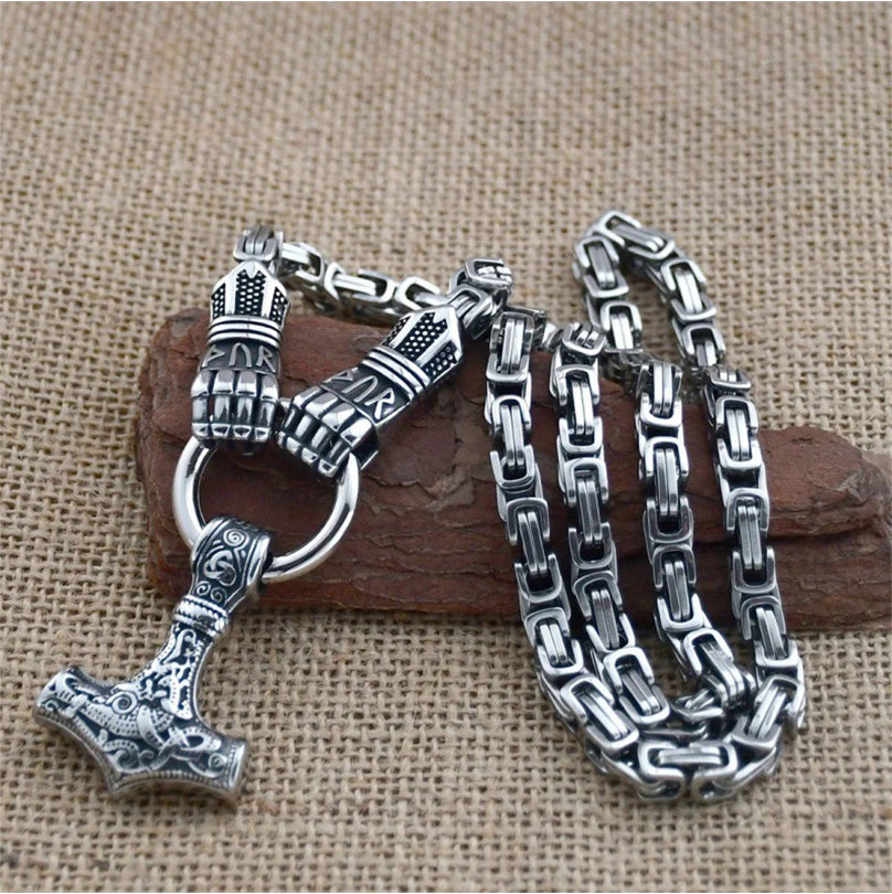 ⚡ 30% OFF NOW! 🔨 Viking Thor Hammer Pendant Necklace – Stainless steel with Byzantine chain – Bold & durable – perfect for daily wear or gifting ✨💪