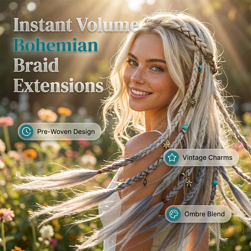 Maillard Style Pre-Braided Hair Extensions – Bohemian Braids, Metallic Accents, Festival Ready