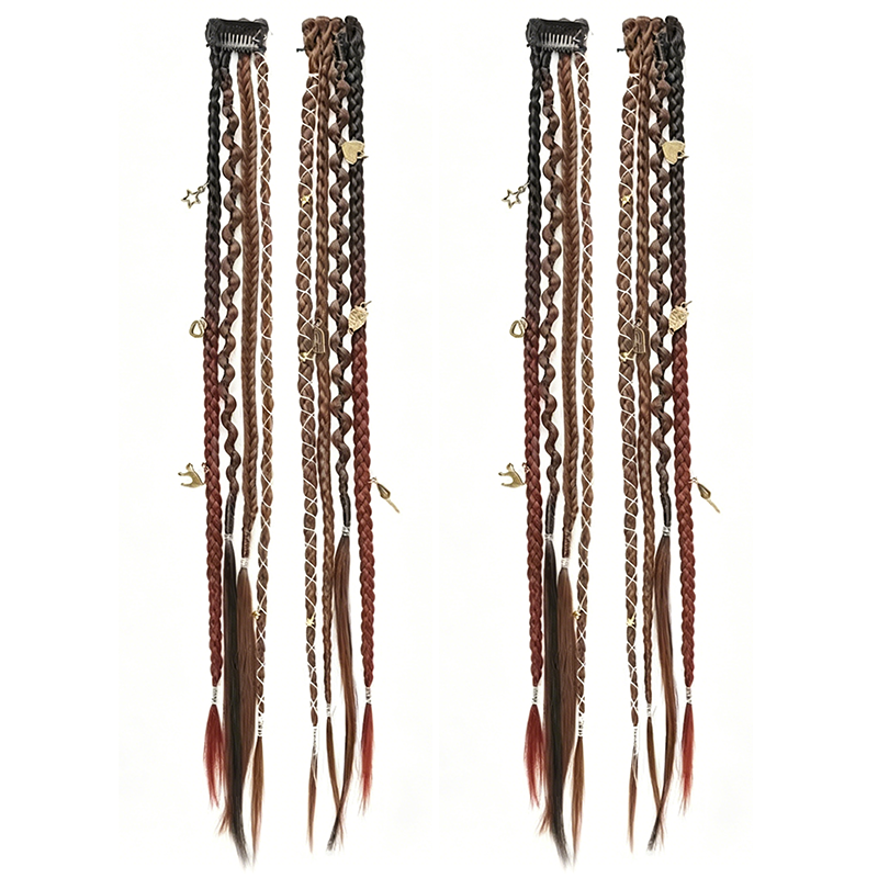 Maillard Style Pre-Braided Hair Extensions – Bohemian Braids, Metallic Accents, Festival Ready