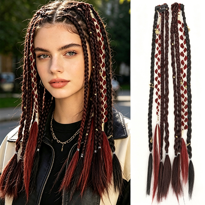 Maillard Style Pre-Braided Hair Extensions – Bohemian Braids, Metallic Accents, Festival Ready
