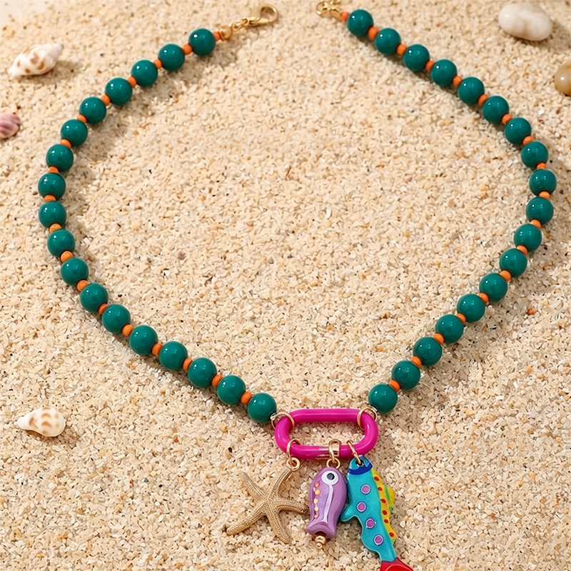 🎉 2026 Sale — Over 46,000 Sold! 📿 Vibrant Boho Coastal Beaded Necklace – Fish & Starfish Charms 🌊