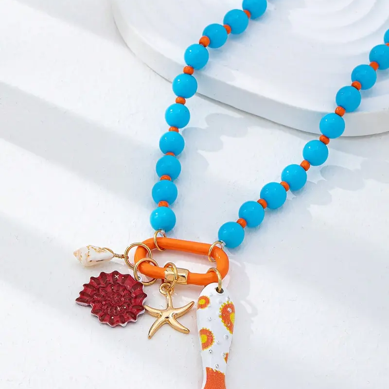 🎉 2026 Sale — Over 46,000 Sold! 📿 Vibrant Boho Coastal Beaded Necklace – Fish & Starfish Charms 🌊