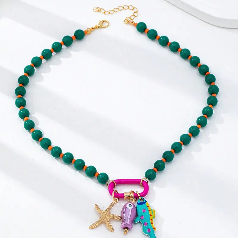 🎉 2026 Sale — Over 46,000 Sold! 📿 Vibrant Boho Coastal Beaded Necklace – Fish & Starfish Charms 🌊