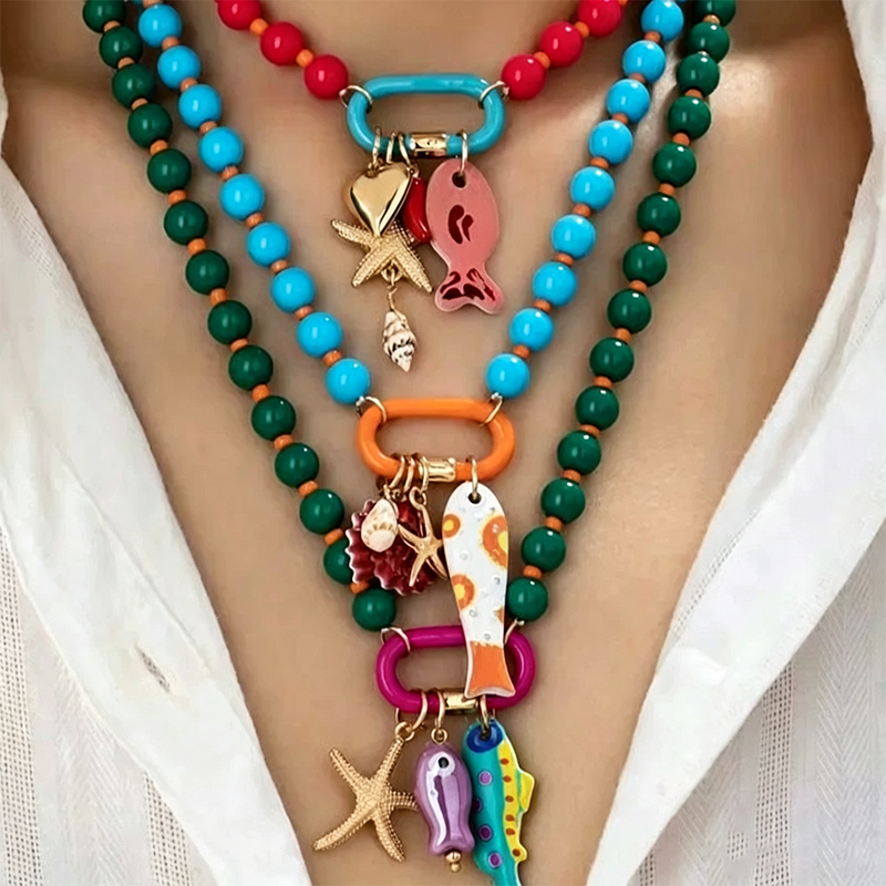 🎉 2026 Sale — Over 46,000 Sold! 📿 Vibrant Boho Coastal Beaded Necklace – Fish & Starfish Charms 🌊