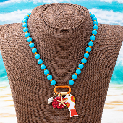 🎉 2026 Sale — Over 46,000 Sold! 📿 Vibrant Boho Coastal Beaded Necklace – Fish & Starfish Charms 🌊