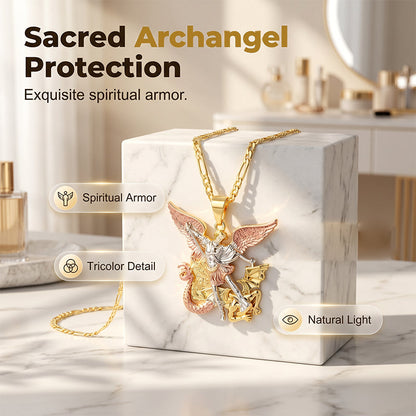 📢📢40% OFF !! ⏰Tri-Tone Angel Guardian Pendant Necklace🪽📿