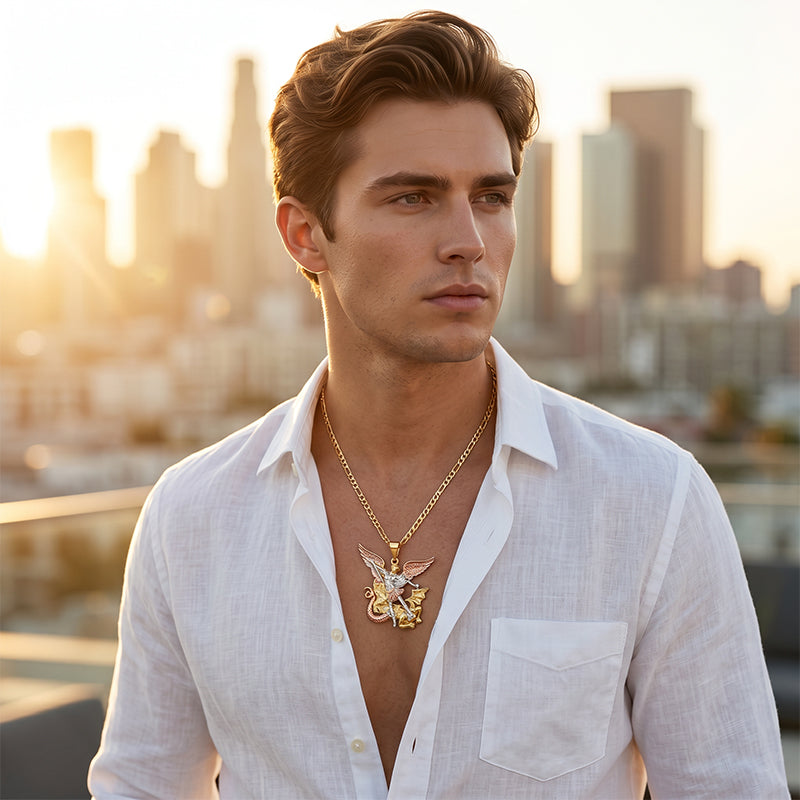 📢📢40% OFF !! ⏰Tri-Tone Angel Guardian Pendant Necklace🪽📿