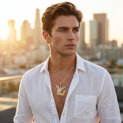 📢📢40% OFF !! ⏰Tri-Tone Angel Guardian Pendant Necklace🪽📿