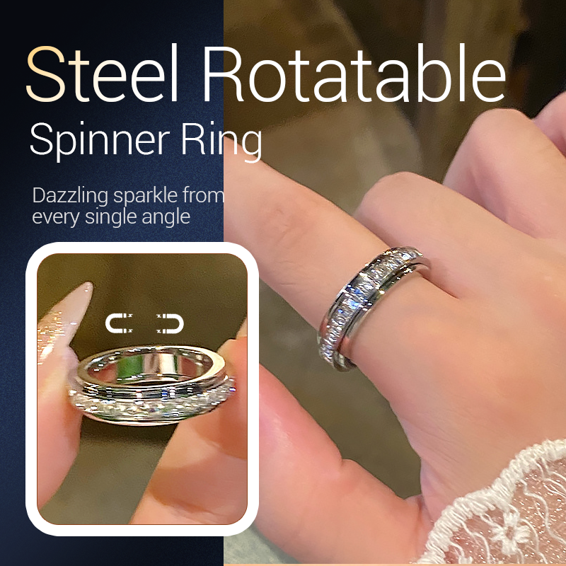 📢📢40% OFF !! ⏰Titanium Steel Rotatable Spinner Ring with Zirconia