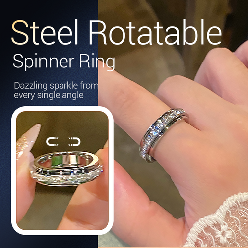 📢📢40% OFF !! ⏰Titanium Steel Rotatable Spinner Ring with Zirconia