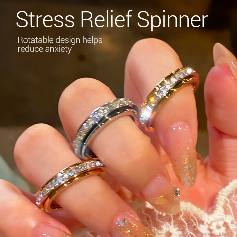 📢📢40% OFF !! ⏰Titanium Steel Rotatable Spinner Ring with Zirconia
