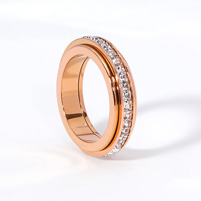 📢📢40% OFF !! ⏰Titanium Steel Rotatable Spinner Ring with Zirconia