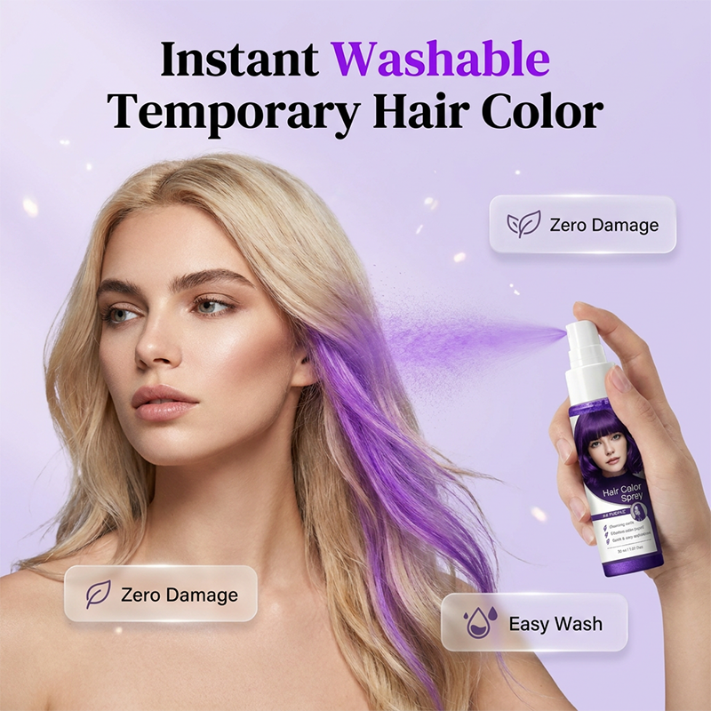 🌈 50% OFF! Temporary Hair Color Spray – Instant purple highlights, washable & gentle. No residue, no damage. Try a new look today! 🌟💜