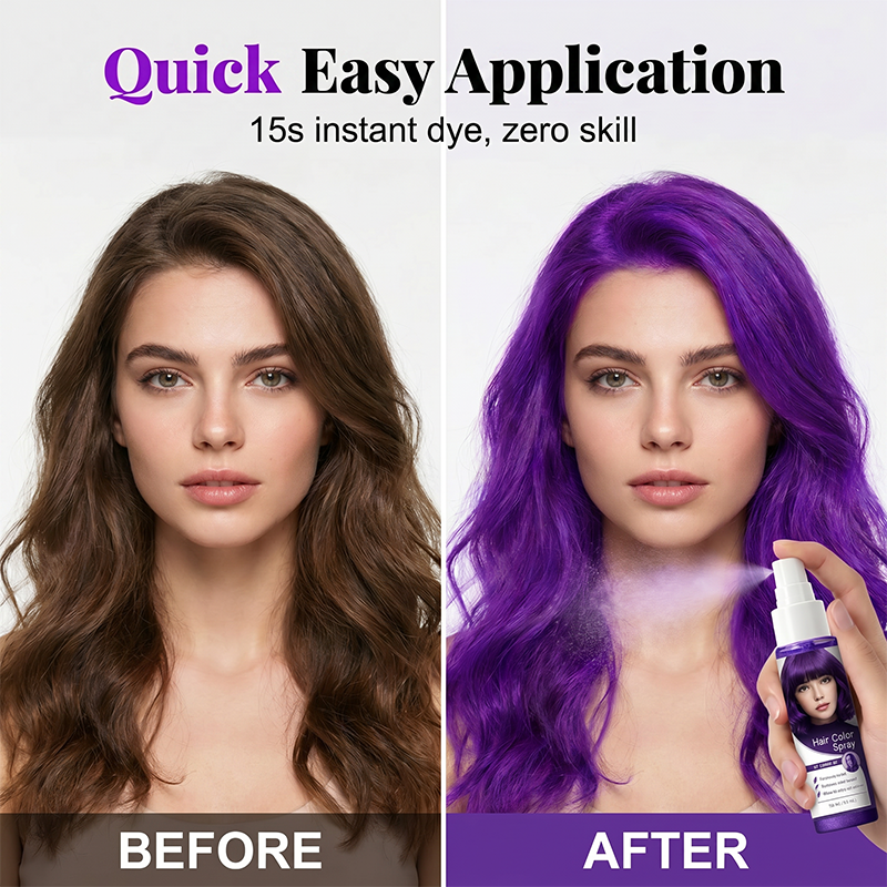 🌈 50% OFF! Temporary Hair Color Spray – Instant purple highlights, washable & gentle. No residue, no damage. Try a new look today! 🌟💜