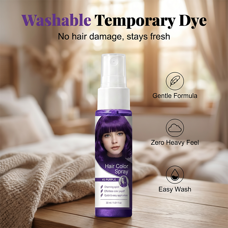 🌈 50% OFF! Temporary Hair Color Spray – Instant purple highlights, washable & gentle. No residue, no damage. Try a new look today! 🌟💜