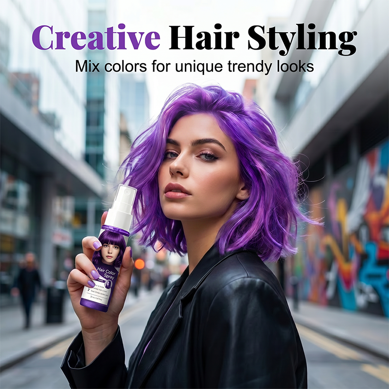 🌈 50% OFF! Temporary Hair Color Spray – Instant purple highlights, washable & gentle. No residue, no damage. Try a new look today! 🌟💜