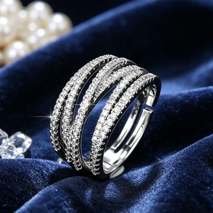 💍 ADJUSTABLE CROSSOVER RING — Sparkling Pavé & Multi-Band Elegant Design ✨