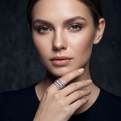 💍 ADJUSTABLE CROSSOVER RING — Sparkling Pavé & Multi-Band Elegant Design ✨