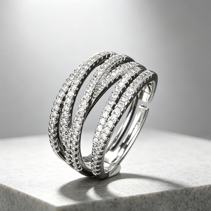 💍 ADJUSTABLE CROSSOVER RING — Sparkling Pavé & Multi-Band Elegant Design ✨