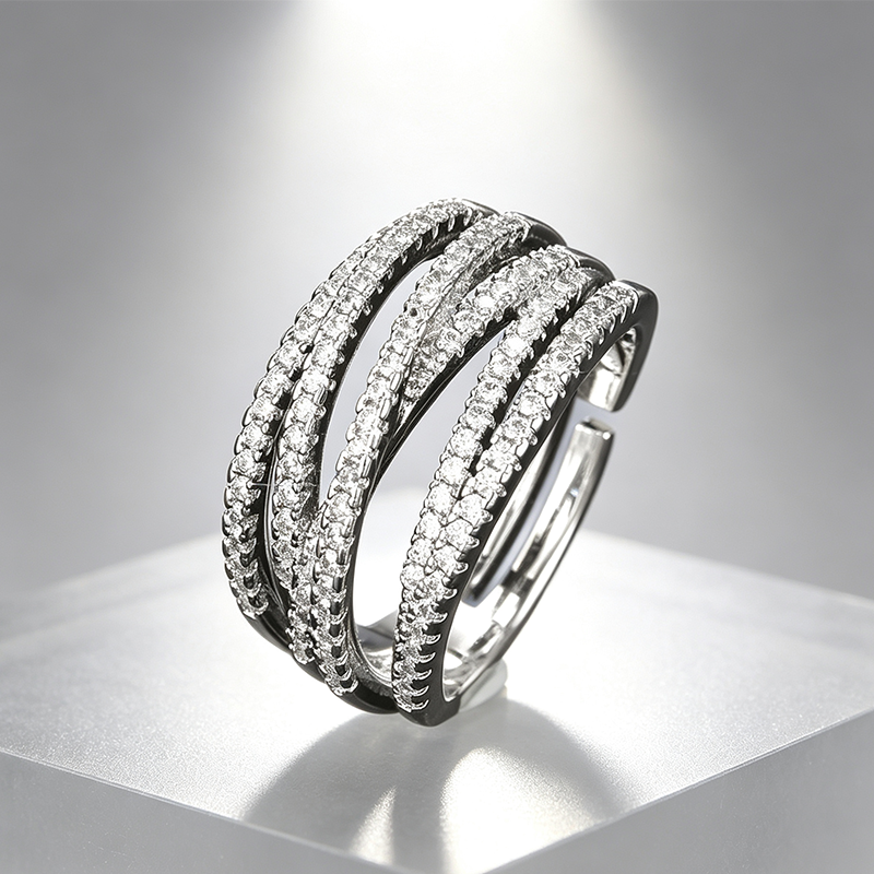 💍 ADJUSTABLE CROSSOVER RING — Sparkling Pavé & Multi-Band Elegant Design ✨
