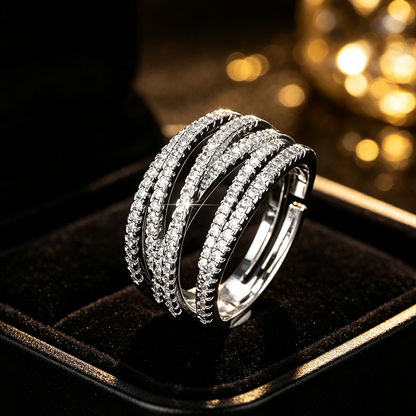 💍 ADJUSTABLE CROSSOVER RING — Sparkling Pavé & Multi-Band Elegant Design ✨
