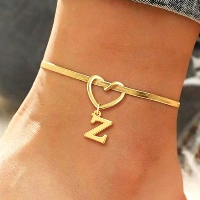 🎉 2026 Sale — Over 25,000 Sold! 💖 Heart Initial Anklet Snake Chain – Personalized Charm ❤️