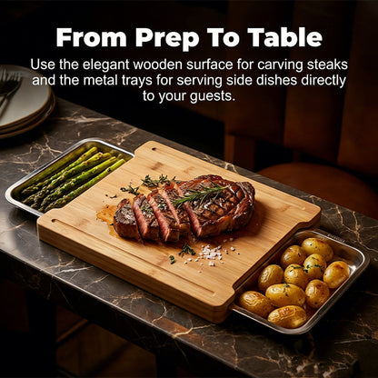 🔥While Supplies Last 50% OFF!🔪Wooden Cutting Board with Slide-Out Trays