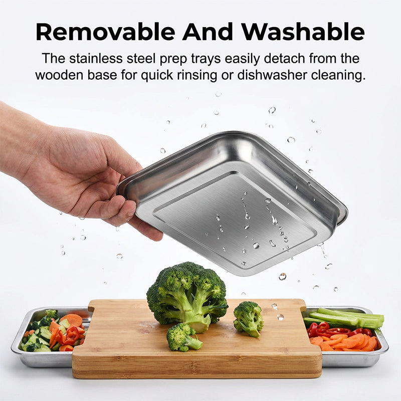 🔥While Supplies Last 50% OFF!🔪Wooden Cutting Board with Slide-Out Trays
