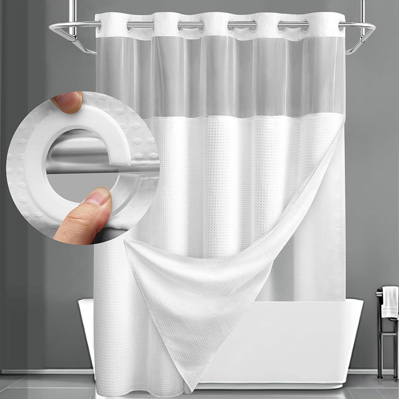 🛁✨50% OFF! 🚿🪟 Finally, a shower curtain that actually keeps water IN — no hooks, no leaks, waffle texture, bright & private. Over 12,658 bathrooms upgraded! ✨