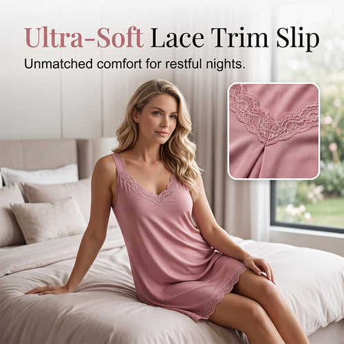 🎉 2026 Sale — Over 31,000 Sold!🌙 Women's Lace V-Neck Nightdress Loose Modal Slip Sleepwear 💤