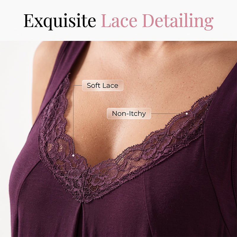 🎉 2026 Sale — Over 31,000 Sold!🌙 Women's Lace V-Neck Nightdress Loose Modal Slip Sleepwear 💤