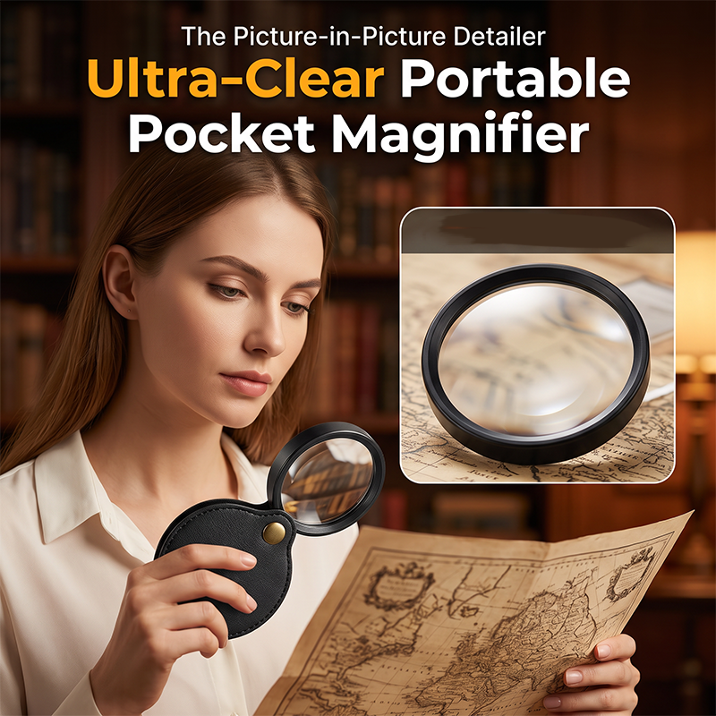 📢📢50% OFF !! ⏰🔎Portable Pocket Magnifier with Folding Protective PU Leather Case